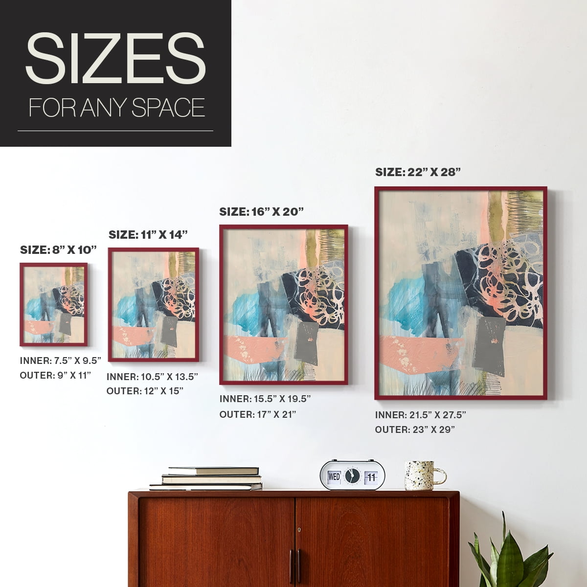 Reductive I in Red Solid Wood 11 x 14 Framed Print