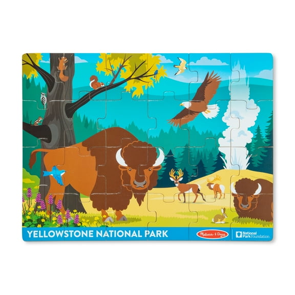 Melissa & Doug Yellowstone National Park Wooden Jigsaw Puzzle – 24 Pieces, Animal and Plant ID Guide - FSC Certified