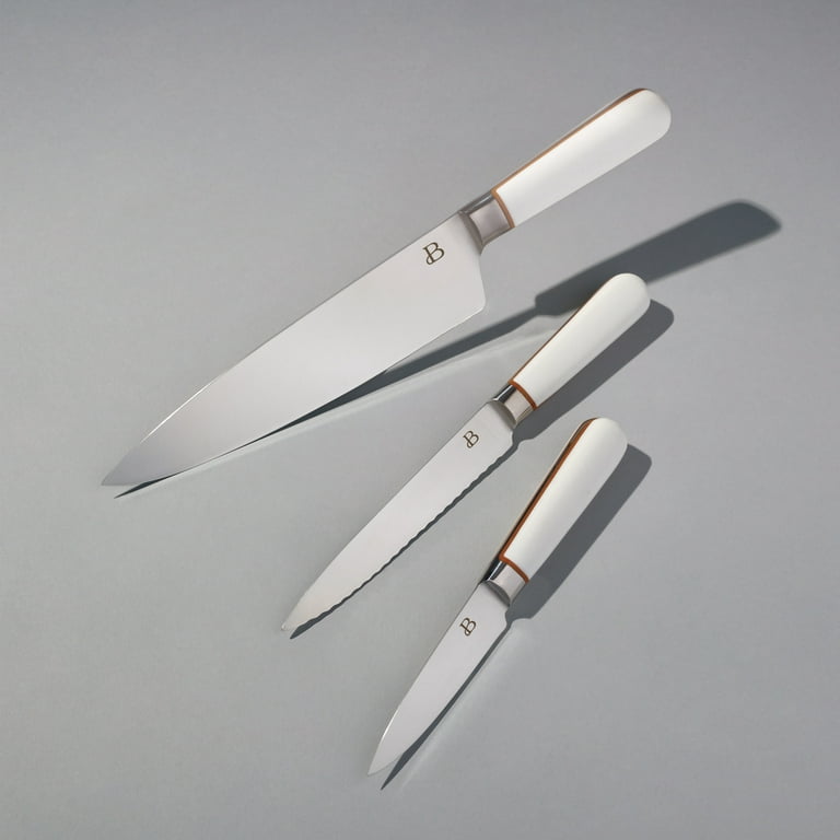 Beautiful by Drew Barrymore 3-piece Forged Kitchen Chef Knife Set in White
