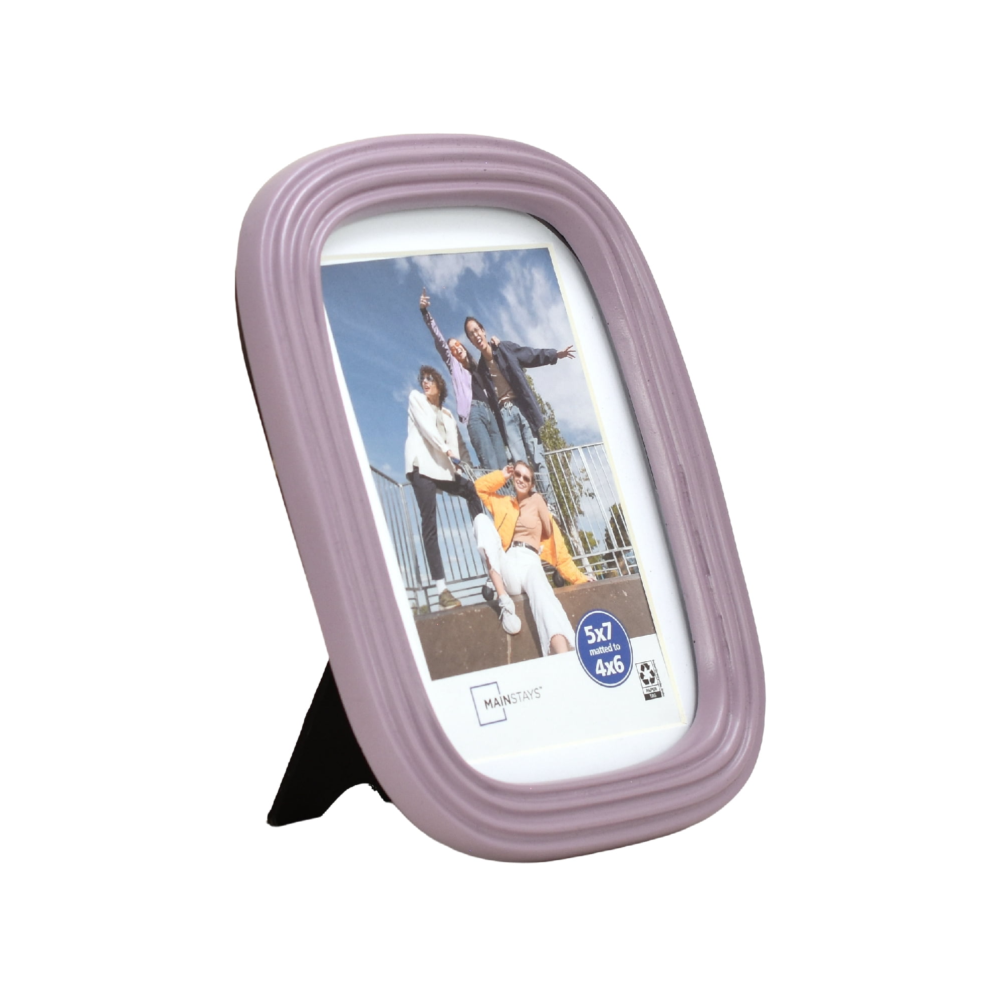 Mainstays Hazy Purple Ribbed Rounded Corner 5x7 Picture Frame Matted to 4x6, Hazy Purple Photo Frame for Wall, Tabletop Display