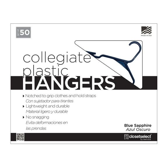 Closetselect Plastic Notched Adult Hangers for Any Clothing Type, Blue Sapphire 50 Count