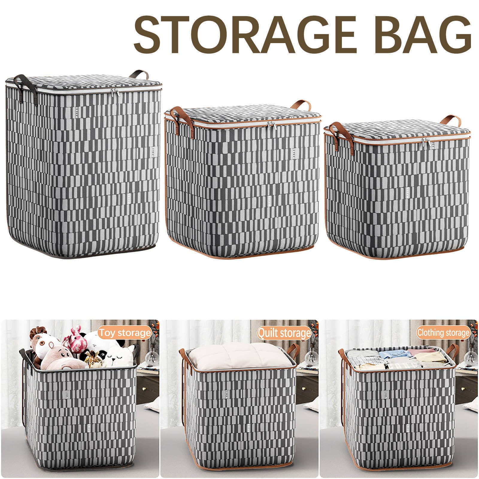 CSEONE Clearance 3Pcs L Storage Bins with Lids Non-woven Zipper Storage Bag Foldable Moving Quilt Storage Basket Travel Large-capacity Clothing Storage Bag Organizers for Pillows Blankets Storage