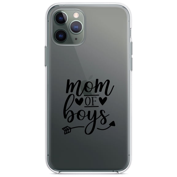 DistinctInk Clear Shockproof Hybrid Case for iPhone 13 PRO (6.1" Screen) - TPU Bumper Acrylic Back Tempered Glass Screen Protector - Mom of Boys