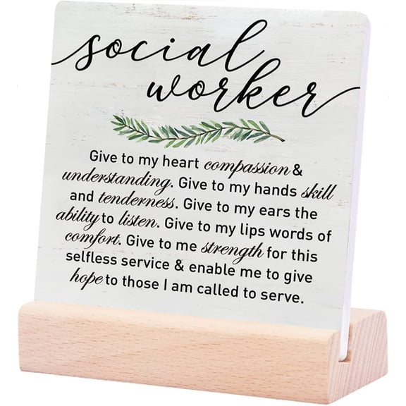 Ceramic Sign 4x4Inch Social Worker Gifts Thank You Appreciation Gifts For Social Worker Graduation Gifts For Social Worker Give To My Heart Compassion Plaque Sign with Wood Stand Office Desk Decor