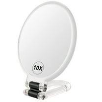 1X/10X Magnifying Handheld Mirror Double Sided, Foldable Travel Makeup Mirror, Adjustable Rotation Pedestal Hand/Hanging/Desk Vanity Mirror-Clear