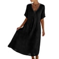 thumbnail image 6 of Feancey Womens Cotton Linen Maxi Dress Solid Color V Neck Short Sleeve Loose Casual Dresses Lightweight Breathable Beach Dress with Pockets for Summer Black XXL, 6 of 10