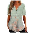 thumbnail image 1 of Penkiiy Tunique Florale pour Femmes Blouse Décontractée Col en V Manches Courtes Boutons T-Shirts 2TG Vert Menthe, 1 of 5