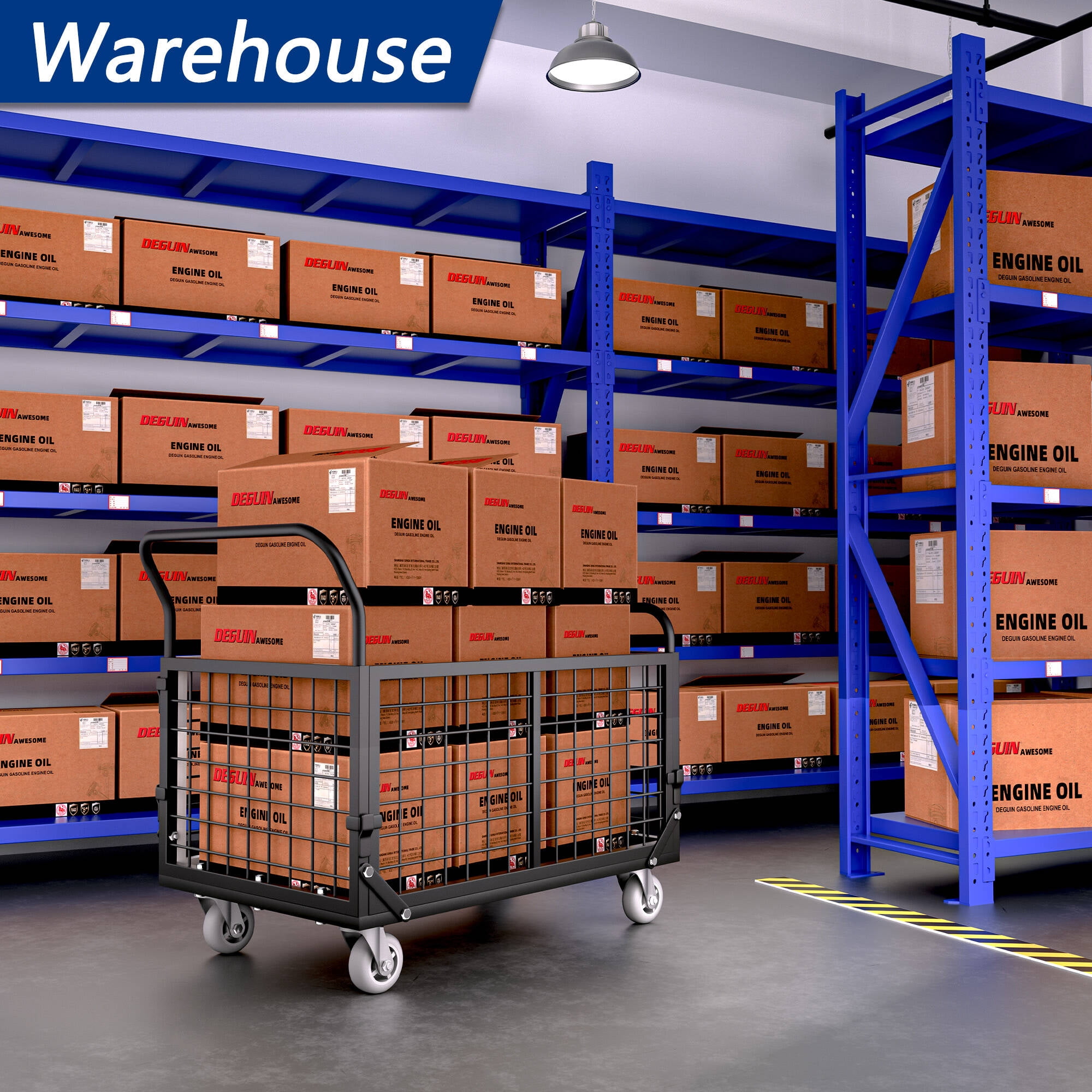 Platform Truck Cart with Cage,Foldable Platform Truck Heavy Duty Push Cart Dolly Load 2250LB Swivel Casters,Large Flatbed Hand Truck Cart for Grocery/Laundry/Stall/Storage(38.6L x 24W x 35.8H)