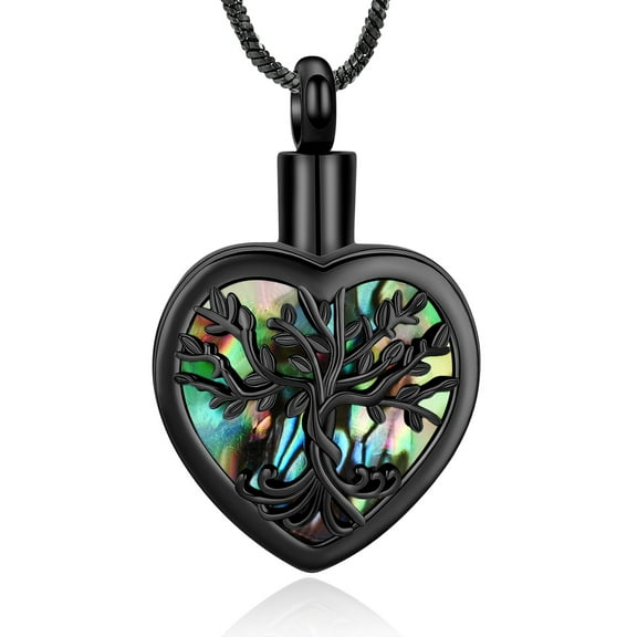 Stainless Steel Tree of Life Abalone Shell Heart Urn Pendant Necklace for Cremation Ashes Holder Memorial Jewelry