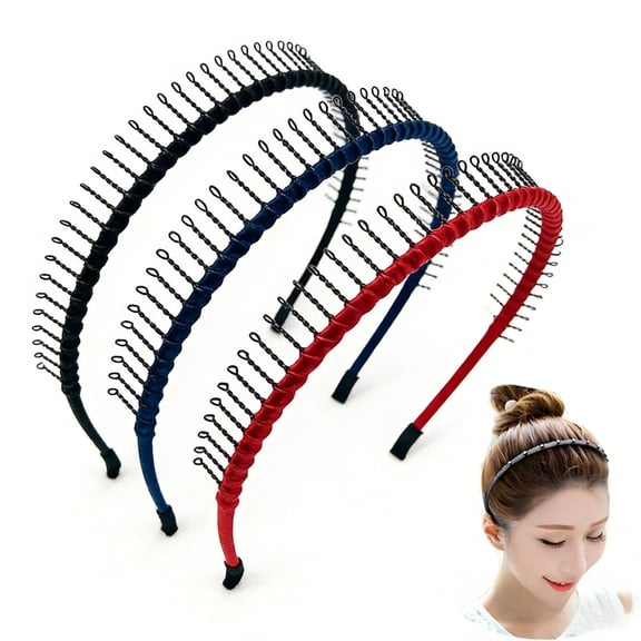 3 Pack Metal Teeth Comb Headbands for Women, Fashion Non-Slip Hair Hoop Hair Accessories Without Rhinestone