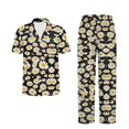 thumbnail image 5 of TSOVTHRID Tropical Pineapple Leaves Flower Print Pajama Set for Women Soft Pjs with Long Pants Button Down Sleepwear Soft Short Sleeve Nightwear Sets, L, 5 of 7