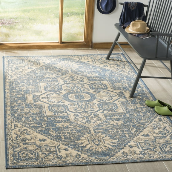 SAFAVIEH Linden Georgene Floral Area Rug, Cream/Blue, 6'7" x 6'7" Square