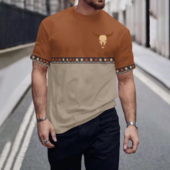 Wancir Western T Shirts for Men Short Sleeve Vintage Western Aztec Shirts Retro Deer Reindeer Graphic Tee