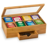 BAMBUSI Bamboo Tea Bag Organizer - Tea Organizer: Wooden Tea Box with 8 Compartments, Acrylic Window, and Magnetic Lid, Keeps Tea Bags Fresh - Great Gift Idea
