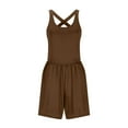 thumbnail image 5 of Tennis Romper for Women Summer Workout Jumpsuit Racerback Slimming Stretch Wide Leg Jumpsuits Golf Yoga Gym, Coffee, S, 5 of 7