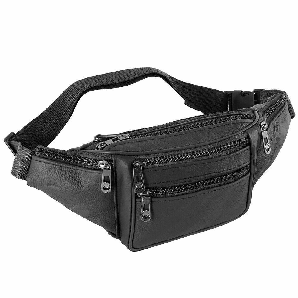 Men PU Leather Black Brown Chest Pack Waist Bag Hip Belt Pouch Travel