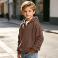 thumbnail image 5 of Hduncf Boys Waffle Knit Quarter Zip Hoodie, Oversized Heavyweight Pullover Sweatshirt, Fall Fashion Kids Clothes Brown 7-8 Years, 5 of 9