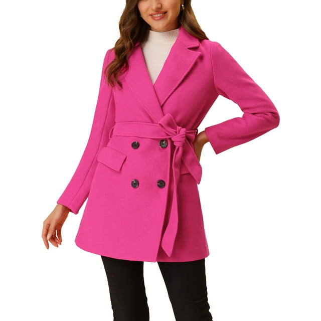 INSPIRE CHIC Manteau Trench Mi-Long pour Femme à Revers Cranté, Double Boutonnage, Ceinturé, S Rose Rouge