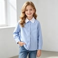thumbnail image 6 of WUANDIXFA Girls Dressy Tops 2-18 Years Girls White Dress Shirt Long Sleeve School Blouse Formal Button Down Top for Big Kids,Light Blue,2-3 Years, 6 of 9