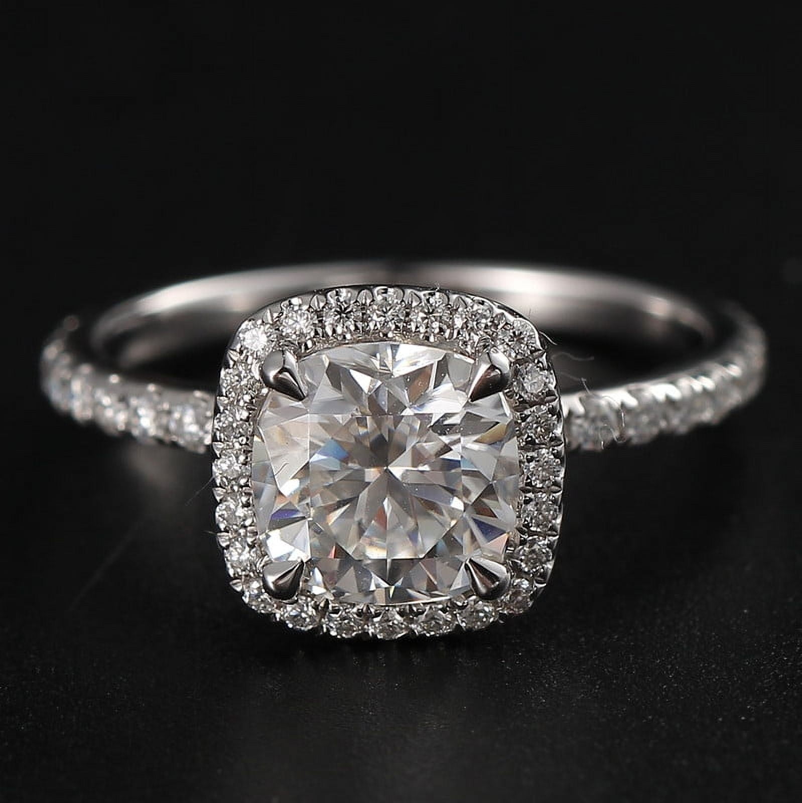 Cora Jewellery 1.5CT Cushion Moissanite Halo Engagement Ring For Women, 18K White Gold