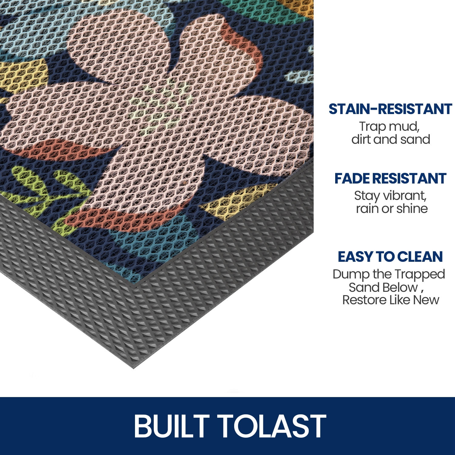 PABUBE Outdoor Doormat, Heavy Duty Non-Slip Spring Welcome Mat, Low Pile & Dirt Trapper Front Door Mat Outside, Colorful Floral Patio Outdoor Mat for Front Doors, 24" x 36"