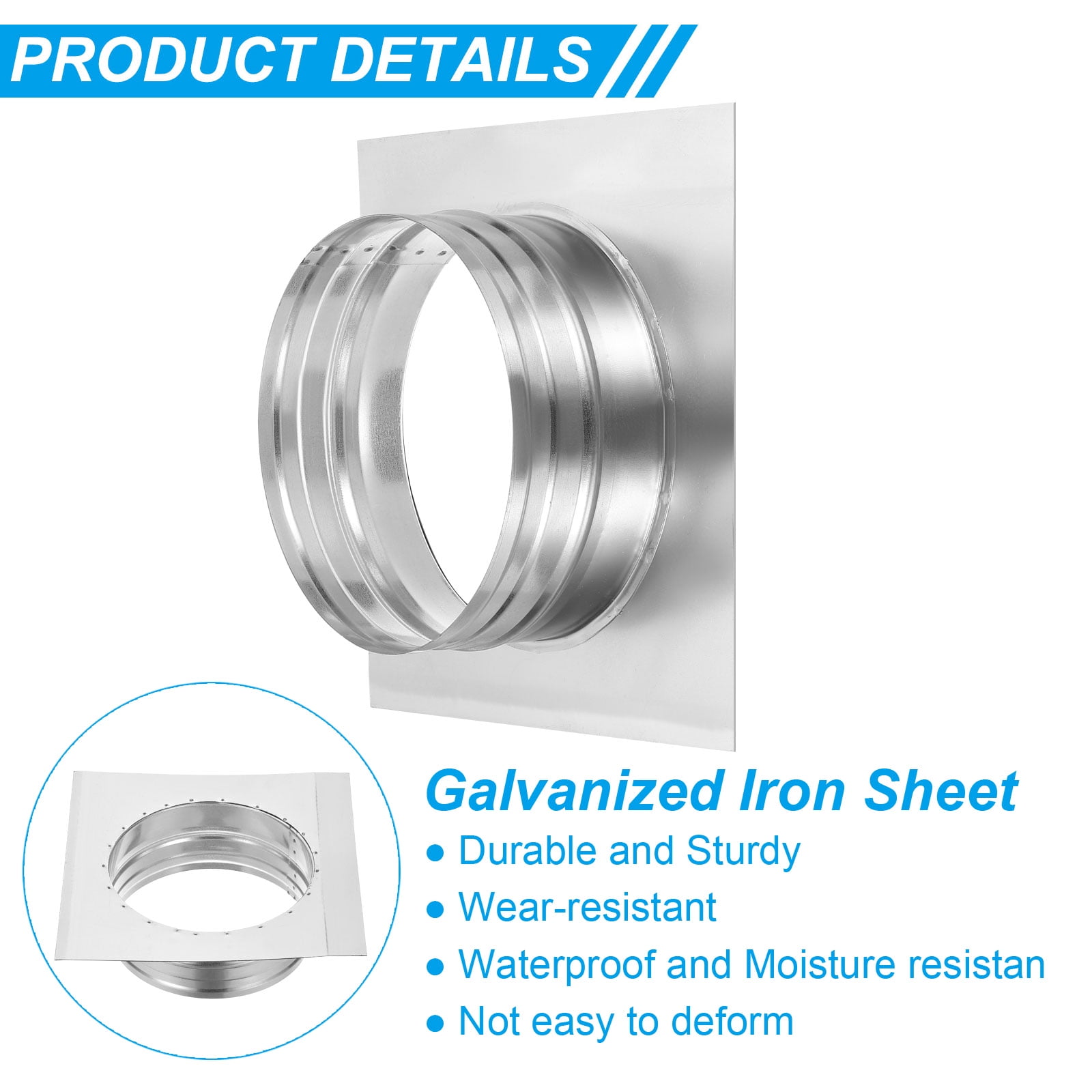 Uxcell Duct Connector Flange, Dryer Vent Wall Plate Square to Round Straight Pipe Flange Chimney Top Plate 7.09 x 7.04 x 9.84 inch