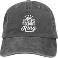 thumbnail image 2 of Jesus is My King Vintage Baseball Cap Mens/Womens Adjustable Trucker Hats Washed Denim Cowboy Hat Black, 2 of 8