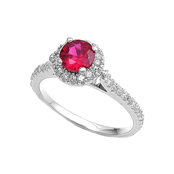 Round Center Simulated Ruby Cubic Zirconia Ring Sterling Silver 925 Size 4