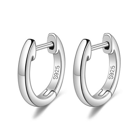 Anti-Tarnish Rhodium Plated 925 Sterling Silver Huggie Hoop Earrings Ring Platinum 12x12.5mm