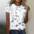thumbnail image 1 of T-shirts Graphiques pour Femmes, Mode Femmes Nouveau Style T-Shirts à Imprimé Floral Manches Courtes Col Rond Blouses Été Décontracté Hauts pour Dames, 1 of 1