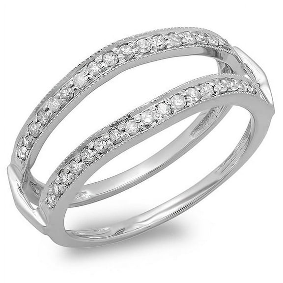 Dazzlingrock Collection 0.33 CT 14K Round Diamond Wedding Band Double Guard Ring White Gold Size 6.5