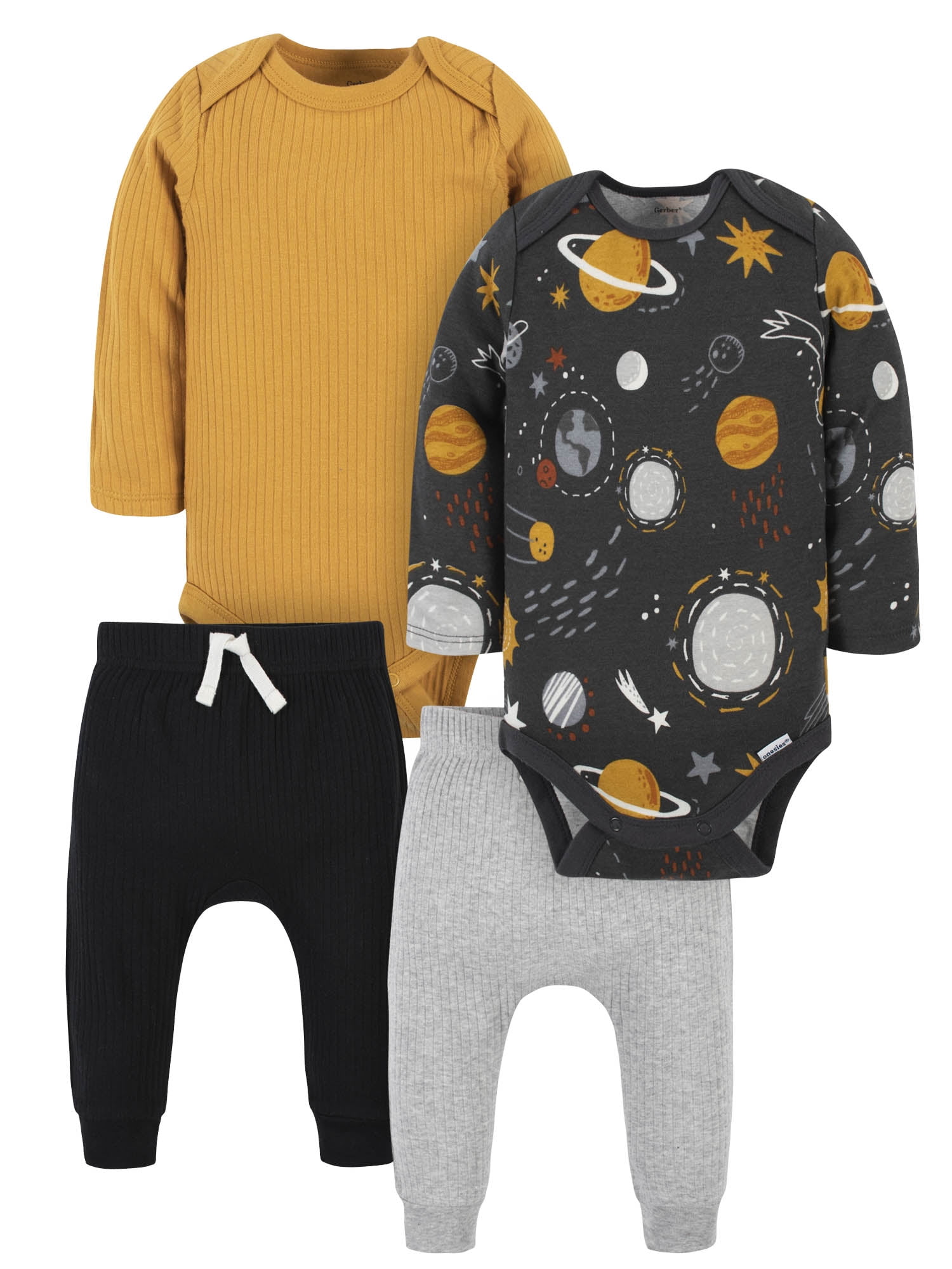 Modern Moments by Gerber Baby Boy Bodysuit & Pant Outfit Sets, 4-Piece (Newborn-12 Months)