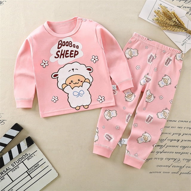 Pyjamas pour Enfants Ensemble Confort à Manches Longues Col Rond Motif Dessin Animé Vêtements de Nuit pour Filles 18M-24M