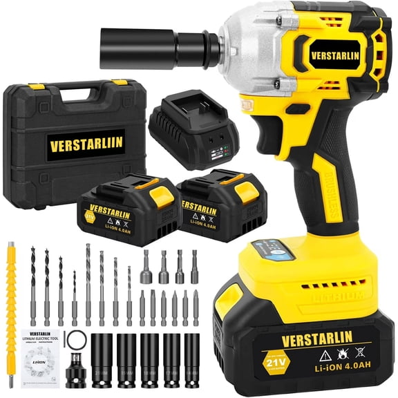 21V Compact Cordless Impact Wrench Set, 1/2" 450 lbs (800Nm), Power Impact Gun Kit, Brushless, 3600 RPM, 2 x 4.0Ah Batteries and Charger