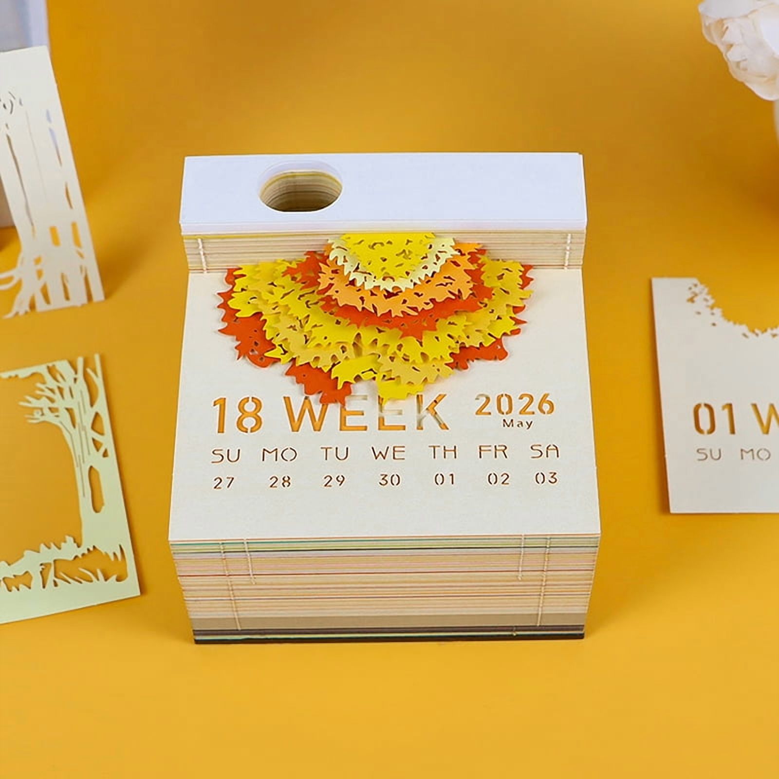 Time Piece Calendar 2026 Desk Calendar With LED Light 3D Tear-away Calendar Paper Carving Art Pad Notepad Gift Christmas