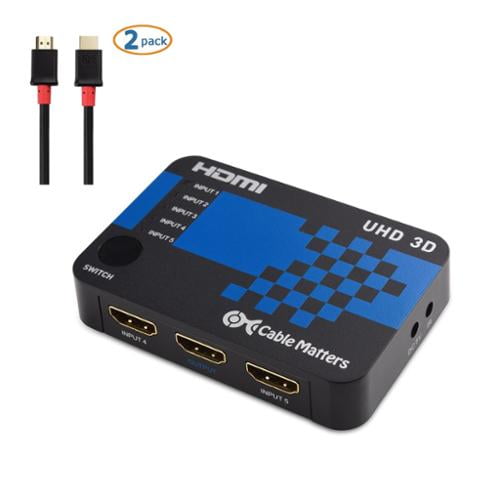 dæmning Pub Et bestemt Cable Matters 5 Port 4K HDMI Switch 4K Resolution Ready with Twin-Pack 6  Feet HDMI Cable - Walmart.com