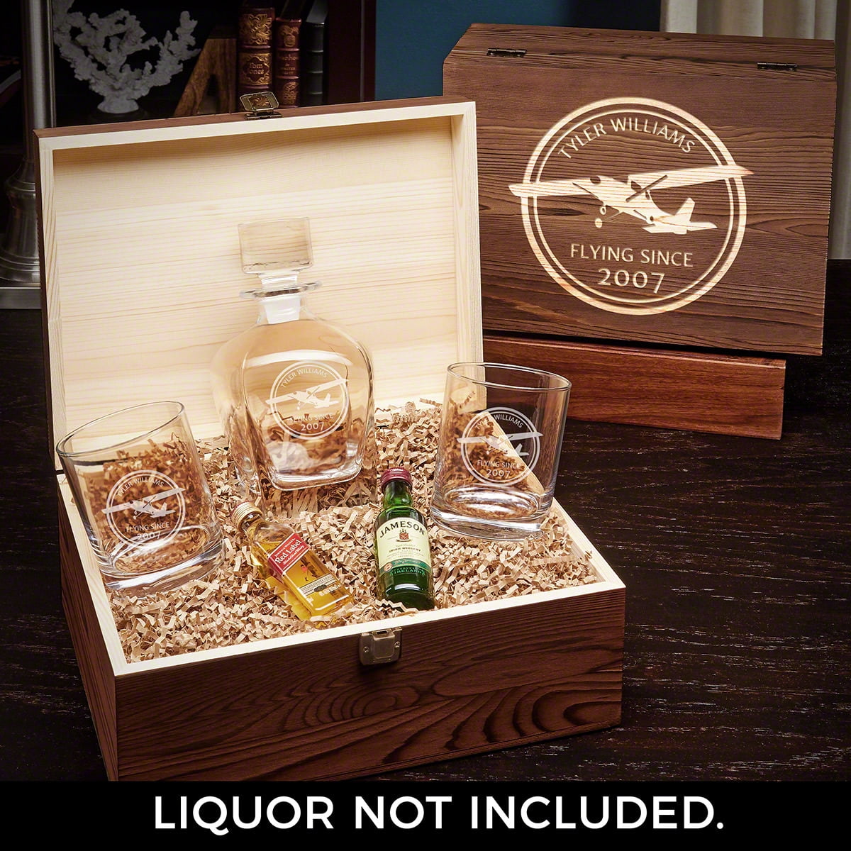 HomeWetBar Aviator Custom Draper Whiskey Decanter Box Set, Wood, 12.25×10×5.5 in