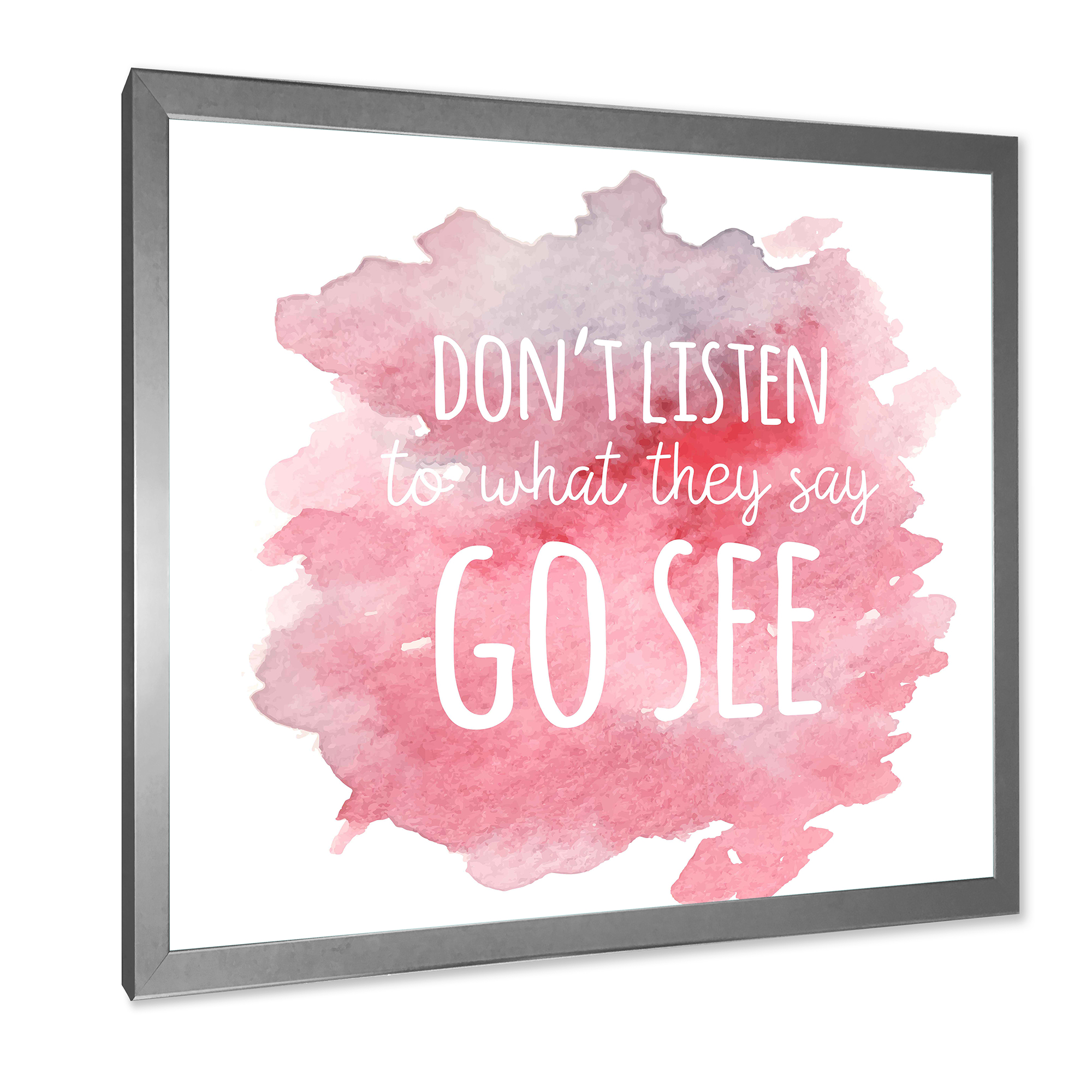 Designart 'Don't Listen To What They Say Go See On Pink Background' Traditional Framed Art Print
