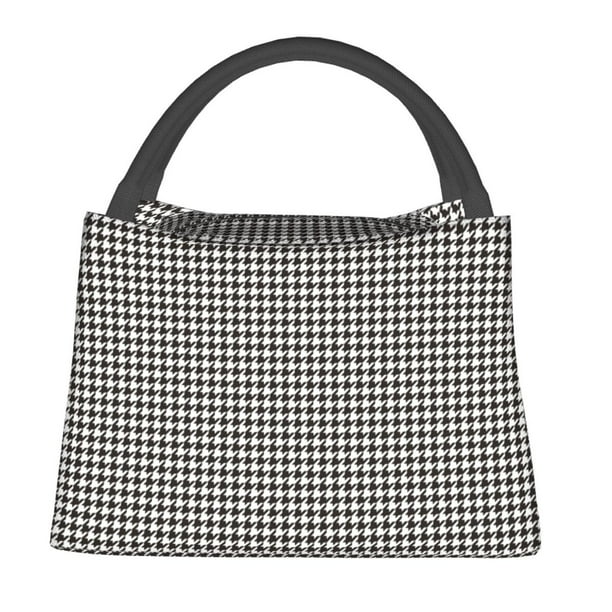 Easygdp Houndstooth Black And White Bolsa de Almuerzo Insulada Reutilizable, Bolsa de Mano y Bandolera para Oficina, Trabajo, Viajes