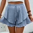 thumbnail image 2 of Audhol Cute Shorts for Women! Women's Double Layer Layered Shorts Casual and Comfortable with Tied Elastic Waistband and Short Pants Running Shorts for Women Blue2 M, 2 of 9