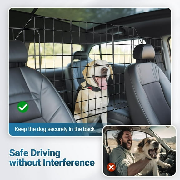 Dog Car Barrier for SUVs, Adjustable Large Pet Gate, Universal-Fit Divider Cargo Net, Heavy-Duty Wire Mesh Dog Barrier SUV, Van Vehicles Subaru Car Accessories Safety Travel, Triple Folding