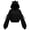 Black-11, variant on Girls Cropped Cat Ear Hoodie Long Balloon Sleeve Pullover Sweatshirt with Shoulder Lace Up 5-15Y
