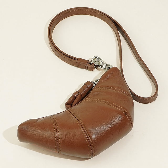 Mini bolso de croissant para mujer Mini bolsa de cuero PU para viajes al aire libre Marrón