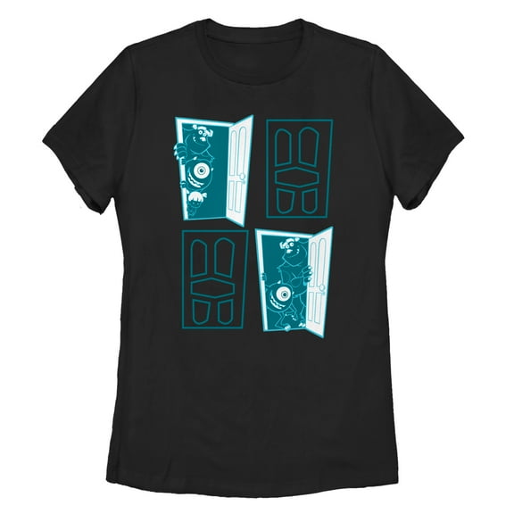Women's Monsters Inc Closet Door Portal Graphic Tee Black Medium