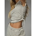 thumbnail image 4 of Women 2 Piece Sets Summer Striped Outfits Matching Short Sleeves Top Wide Leg Lounge Pants Travel Cream White L, 4 of 9