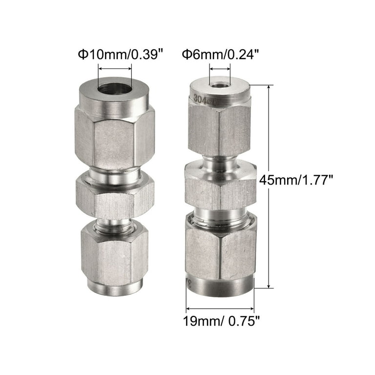 Uxcell 304 Stainless Steel 6mm x 10mm Tube OD Double Ferrule