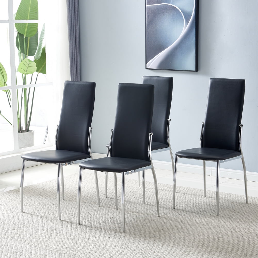 Kepooman 4 Pcs Modern PU Leather Dining Chairs with Padded Seat & High Back, Black Kepooman 4 Pcs Modern PU Leather Dining Chairs with Padded Seat & High Back, Black