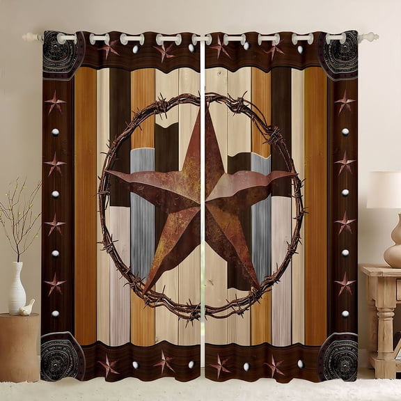 Manfei Boys Girls Vintage Texas Star Black Out Curtains,Exotic Style Curtains Pack of 2 (42x63 Each),Western Theme Bedroom Curtains,Microfiber Bedroom Decor