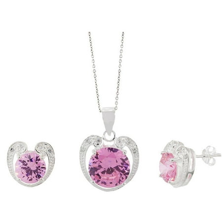 Pori Jewelers Pink CZ Sterling Silver Earring and Pendant Set