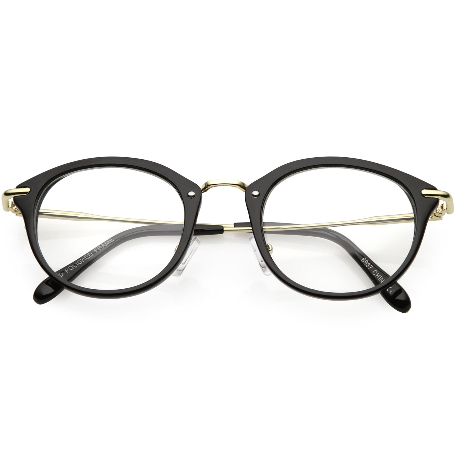 Sunglass La Classic Horn Rimmed Round Eyeglasses Thin Metal Arms